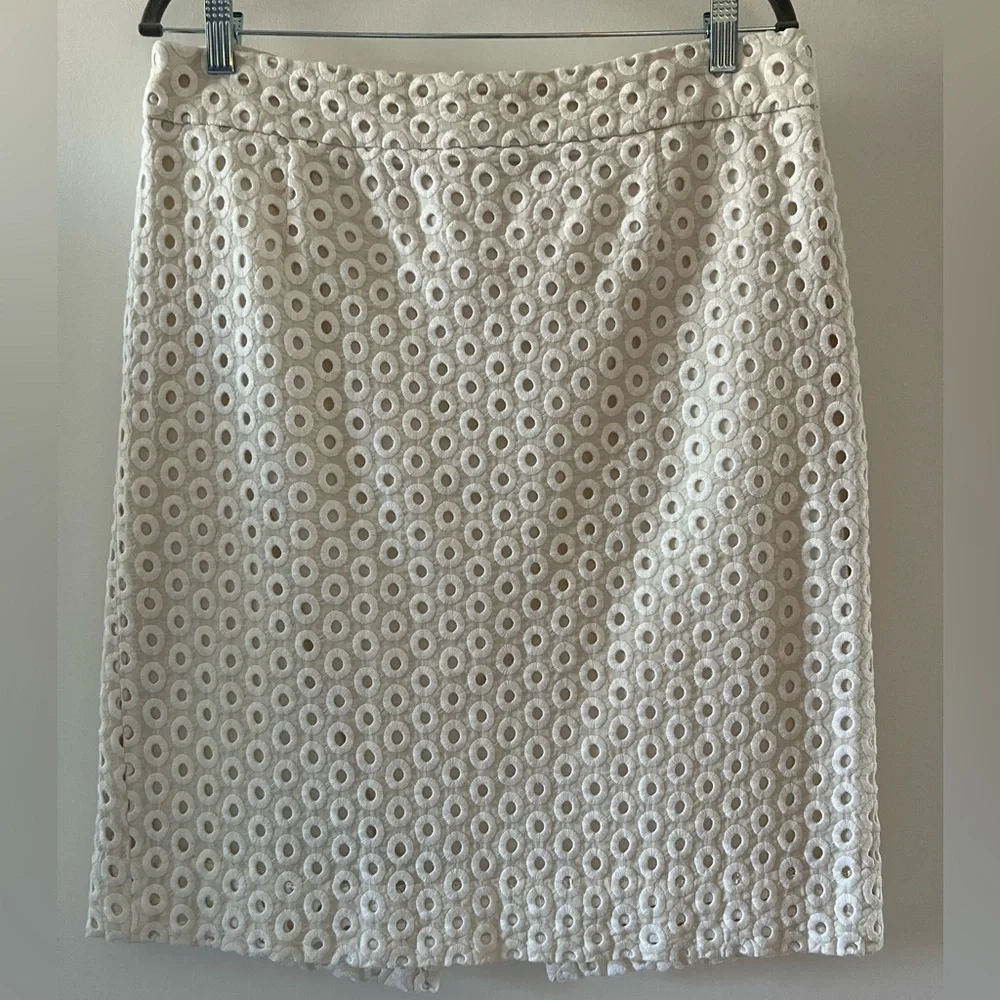 J.Crew Elegant White Eyelet Pencil Cotton Skirt Size 12